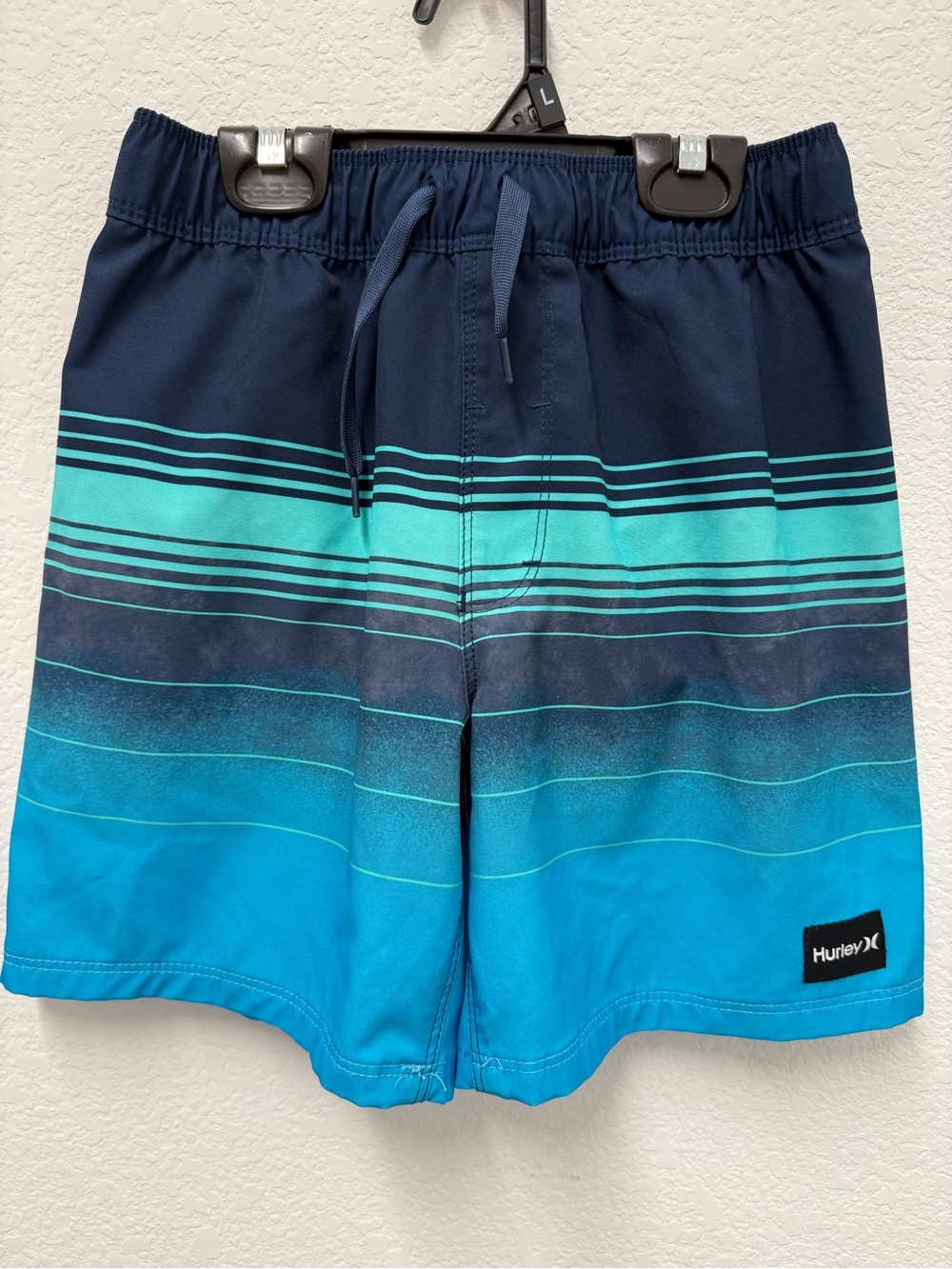 Hurley Boys Navy and Teal Gradient Stripe Boardshorts